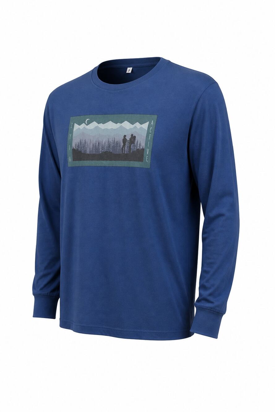 Zyia Active Long Sleeve Shirt Womens SZ XXL Blue Mountain Cotton Outdoor Tee